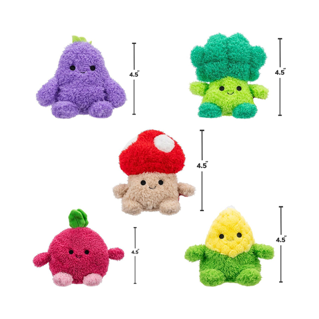4.5-inch Plush 5-Pack Mushroom Radish Broccoli Corn Erinn Eggplant Stuffed Toys Plush Keychain