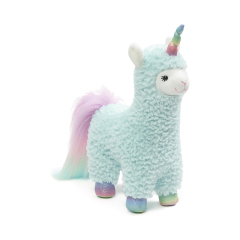 Cotton Candy Alpaca Plush Toy Unicorn Stuffed Animal Blue/Rainbow, 11”