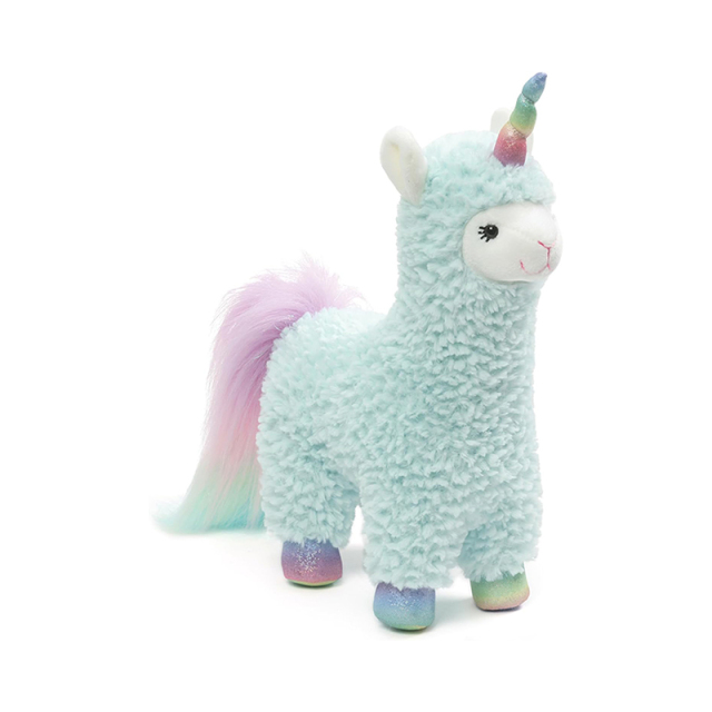 Cotton Candy Alpaca Plush Toy Unicorn Stuffed Animal Blue/Rainbow, 11”