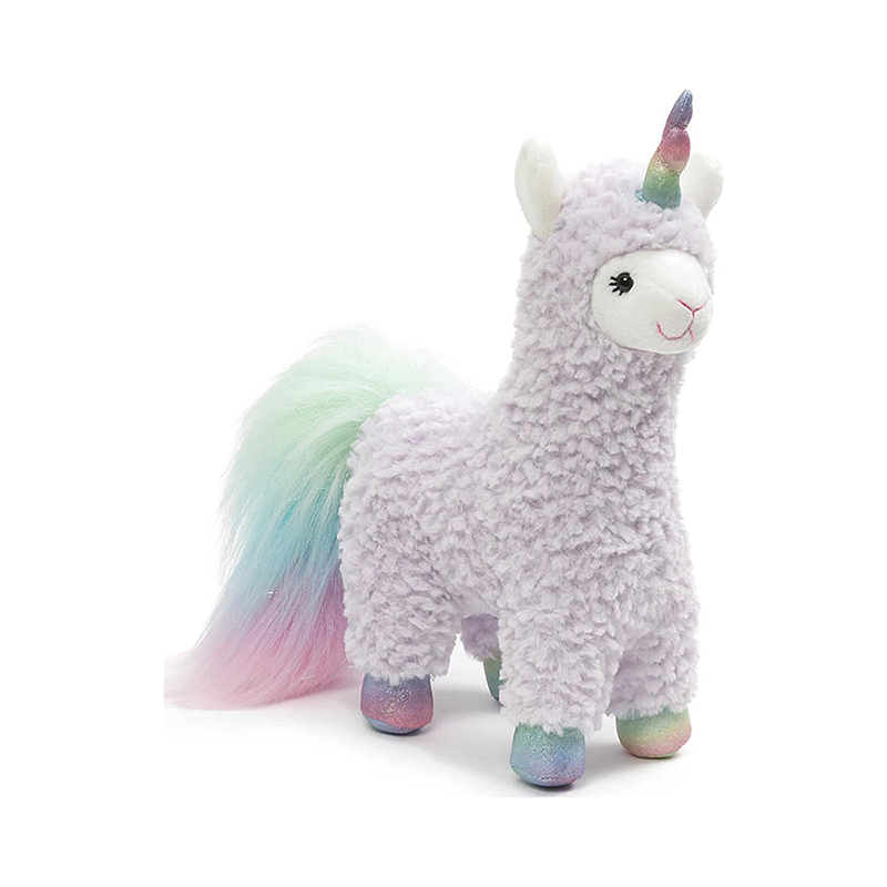 Cotton Candy Alpaca Plush Toy Unicorn Stuffed Animal Blue/Rainbow, 11”