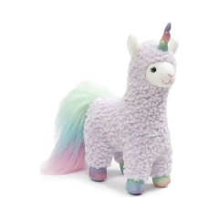 Cotton Candy Alpaca Plush Toy Unicorn Stuffed Animal Blue/Rainbow, 11”