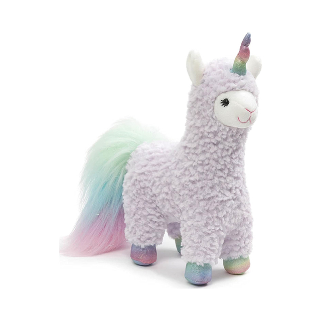 Cotton Candy Alpaca Plush Toy Unicorn Stuffed Animal Blue/Rainbow, 11”