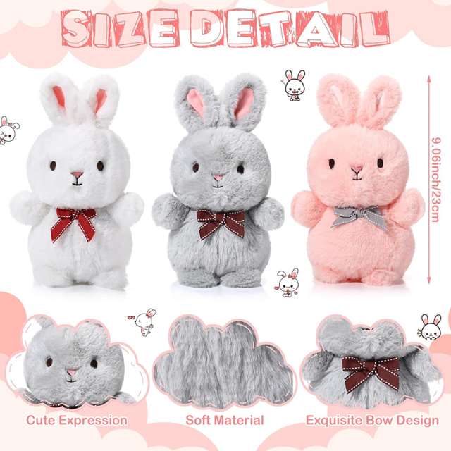9 Inch Easter Bunny Rabbit Plush Toys Fluffy Bunny Plush Animals Cute Bunnies with Bow Tie