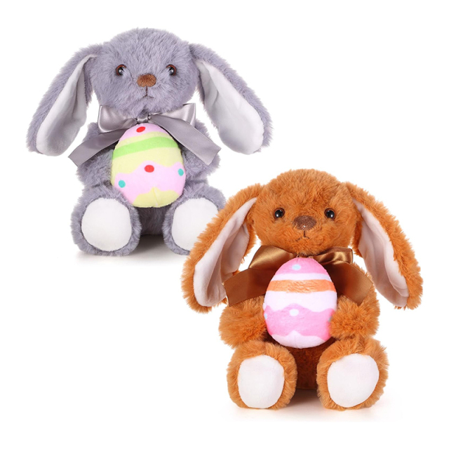 2 Pcs Easter Bunny Rabbit Stuffed Animal Hold Easter Egg 10" Easter Plush Toy Gift