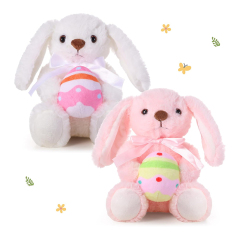 2 Pcs Easter Bunny Rabbit Stuffed Animal Hold Easter Egg 10" Easter Plush Toy Gift