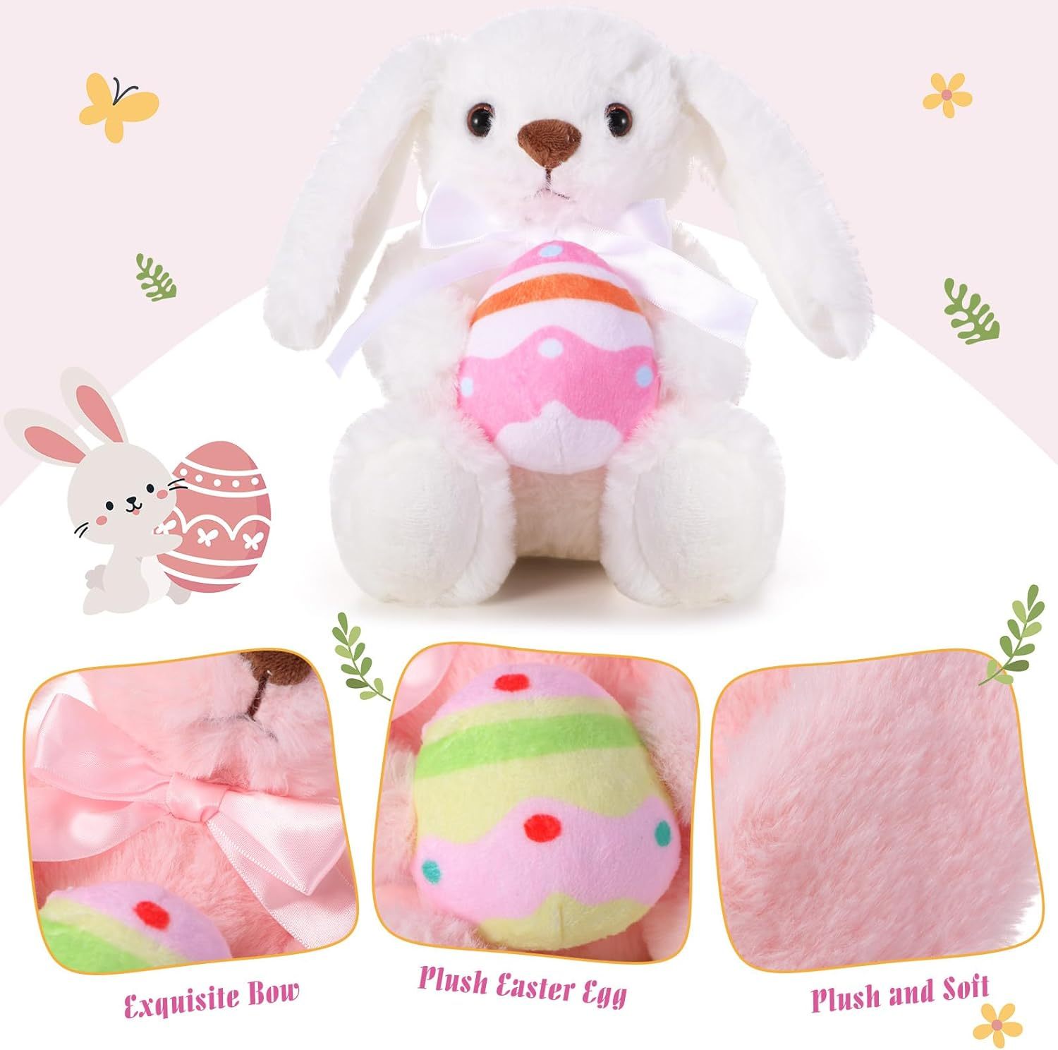 2 Pcs Easter Bunny Rabbit Stuffed Animal Hold Easter Egg 10" Easter Plush Toy Gift
