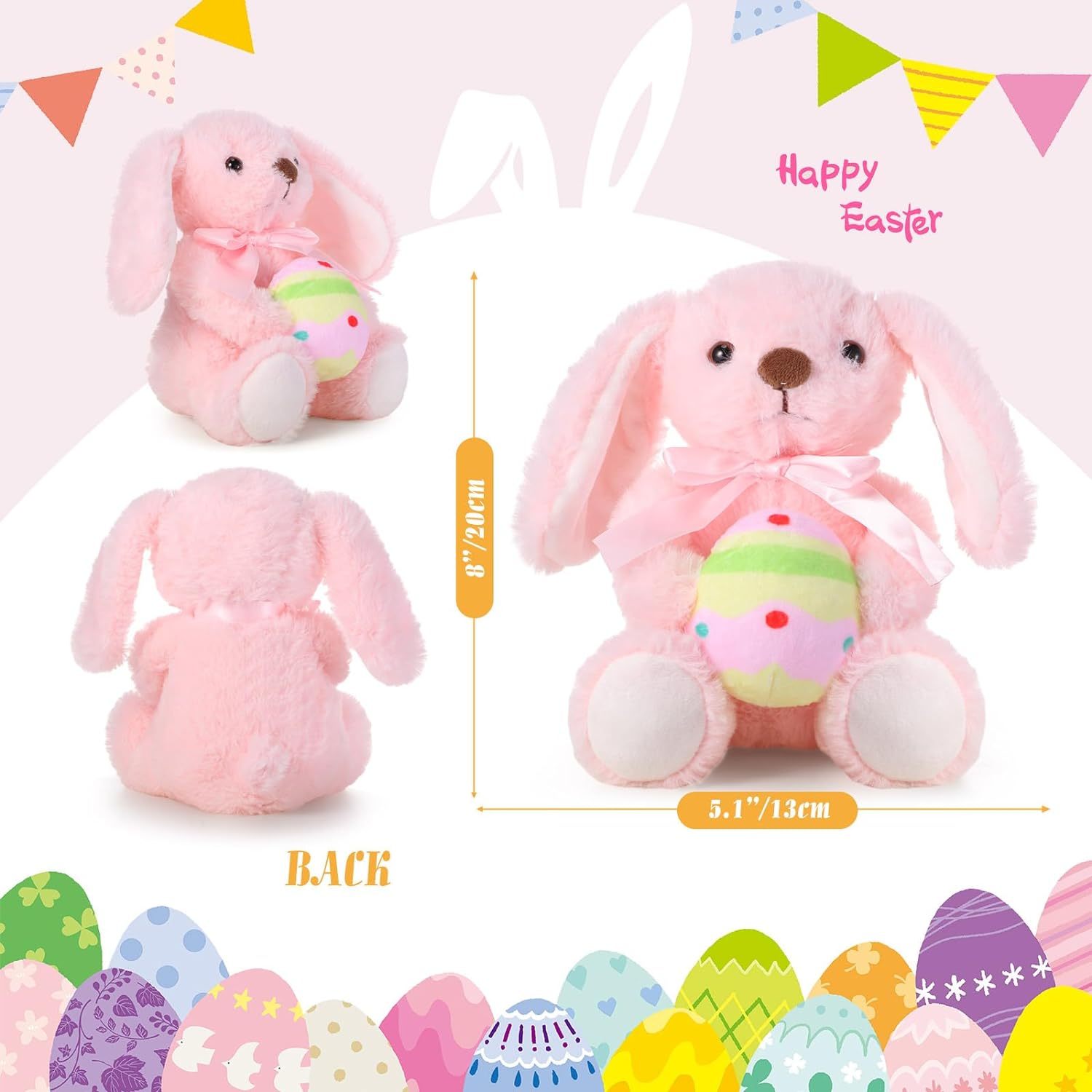 2 Pcs Easter Bunny Rabbit Stuffed Animal Hold Easter Egg 10" Easter Plush Toy Gift