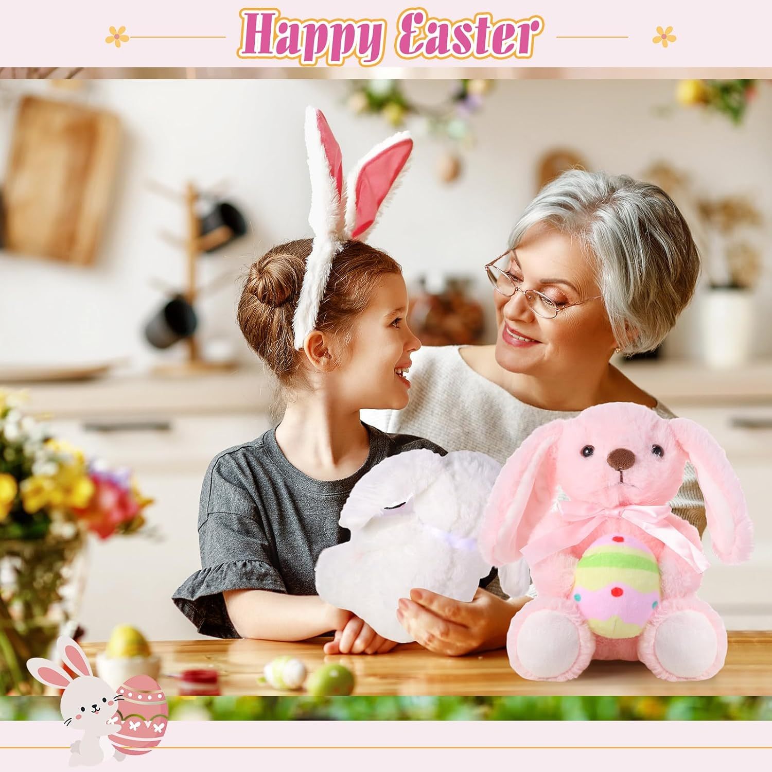 2 Pcs Easter Bunny Rabbit Stuffed Animal Hold Easter Egg 10" Easter Plush Toy Gift