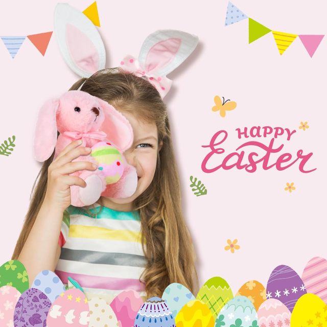 2 Pcs Easter Bunny Rabbit Stuffed Animal Hold Easter Egg 10" Easter Plush Toy Gift