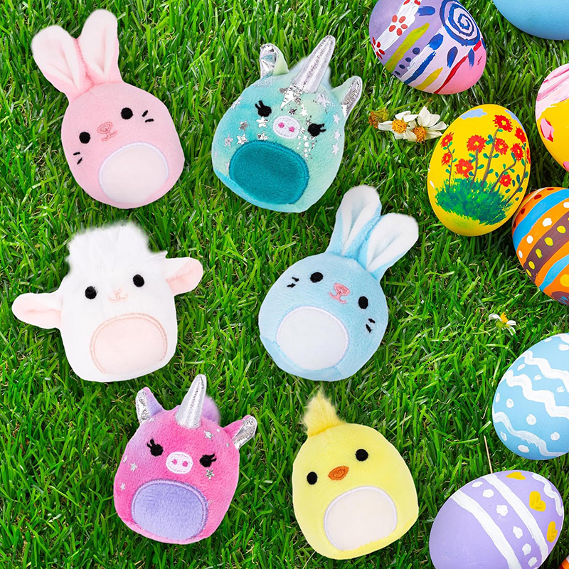 Easter Stuffed Animals Set of 6 Plush Easter Toys Chick, Bunny, Unicorn, and Lamb
