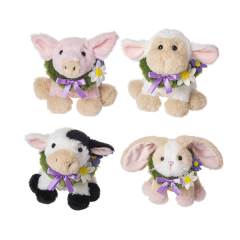 6" Easter Elf Ears Pig Lamb Bunny Cow Plush Toy Set