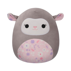 12-Inch Grey Lamb Stuffed Animal with Pink Floral Soft Plush Toy