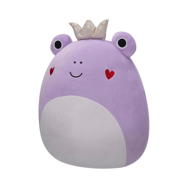 14-Inch Purple Stuffed Animal Frog Stuffed Animal with Heart Cheeks and Gold Crown