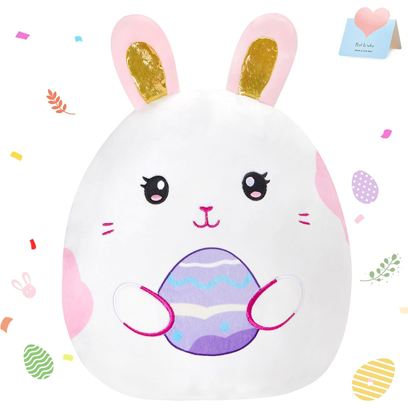 15" Easter Bunny Plush Pillow with Cute Bunny Ears and Easter Egg