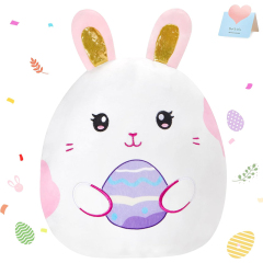 15" Easter Bunny Plush Pillow with Cute Bunny Ears and Easter Egg