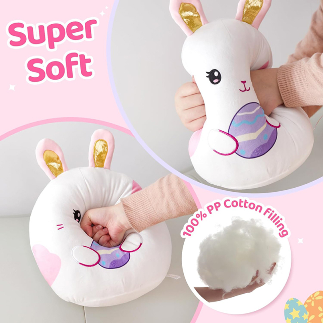 15" Easter Bunny Plush Pillow with Cute Bunny Ears and Easter Egg