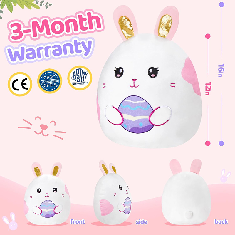 15" Easter Bunny Plush Pillow with Cute Bunny Ears and Easter Egg