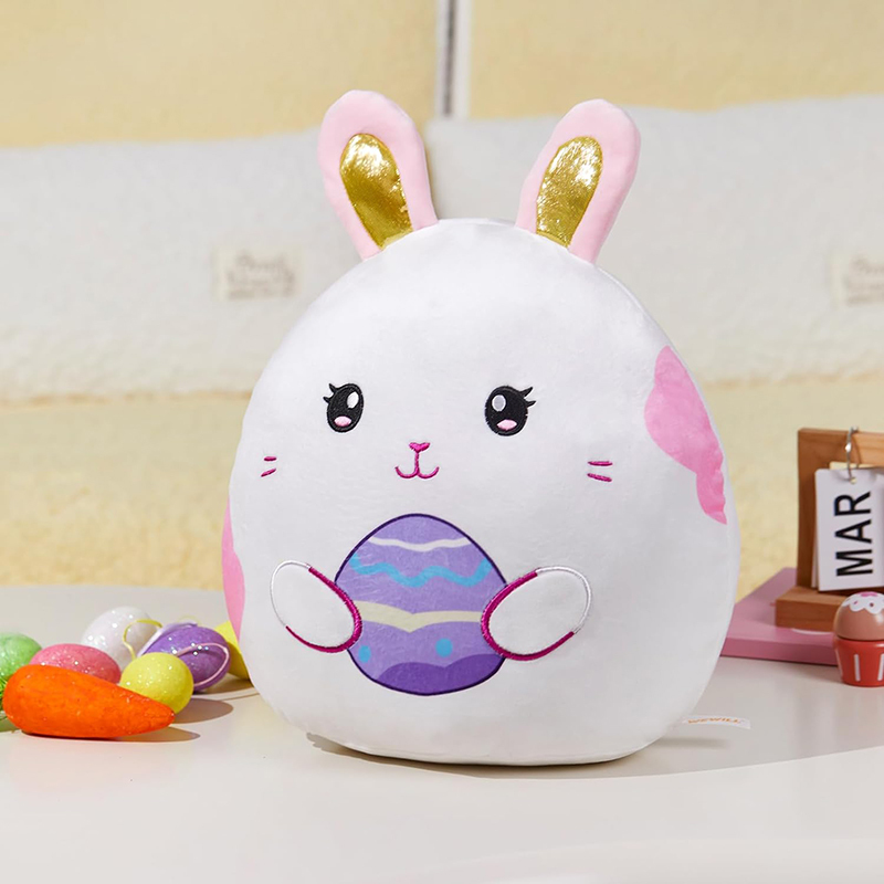 15" Easter Bunny Plush Pillow with Cute Bunny Ears and Easter Egg