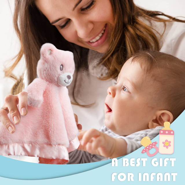 Bear Baby Security Blanket Soft Baby Lovey Fluffy Blanket Lovie Snuggle Toy