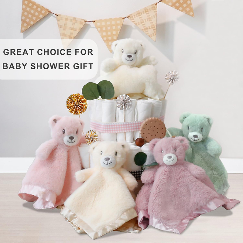 Bear Baby Security Blanket Soft Baby Lovey Fluffy Blanket Lovie Snuggle Toy