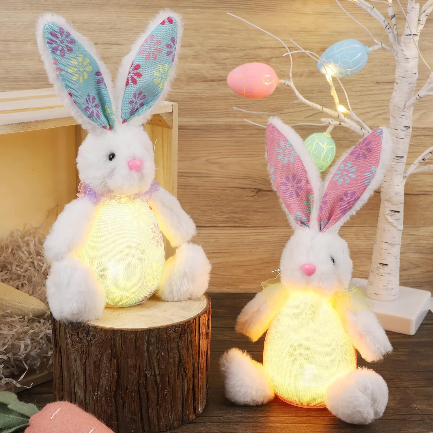 Easter Decorations Bunny Set of 2 Lighted Bunny Plush Toys
