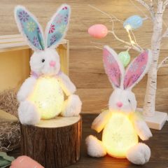 Easter Decorations Bunny Set of 2 Lighted Bunny Plush Toys