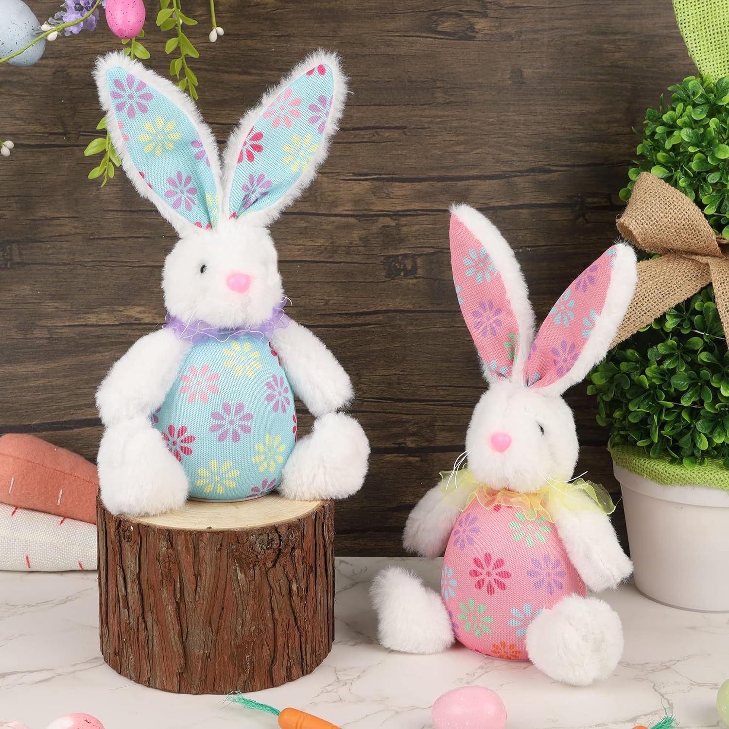 Easter Decorations Bunny Set of 2 Lighted Bunny Plush Toys