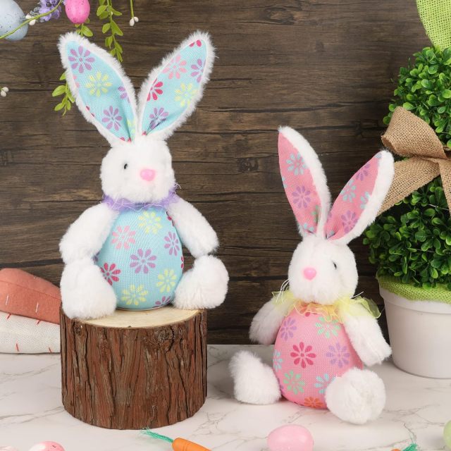 Easter Decorations Bunny Set of 2 Lighted Bunny Plush Toys