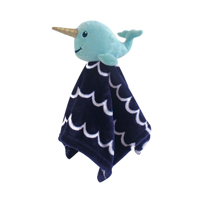 Baby Unisex Baby Animal Face Security Blanket with Stuffed Animal Narwhal