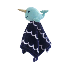 Baby Unisex Baby Animal Face Security Blanket with Stuffed Animal Narwhal