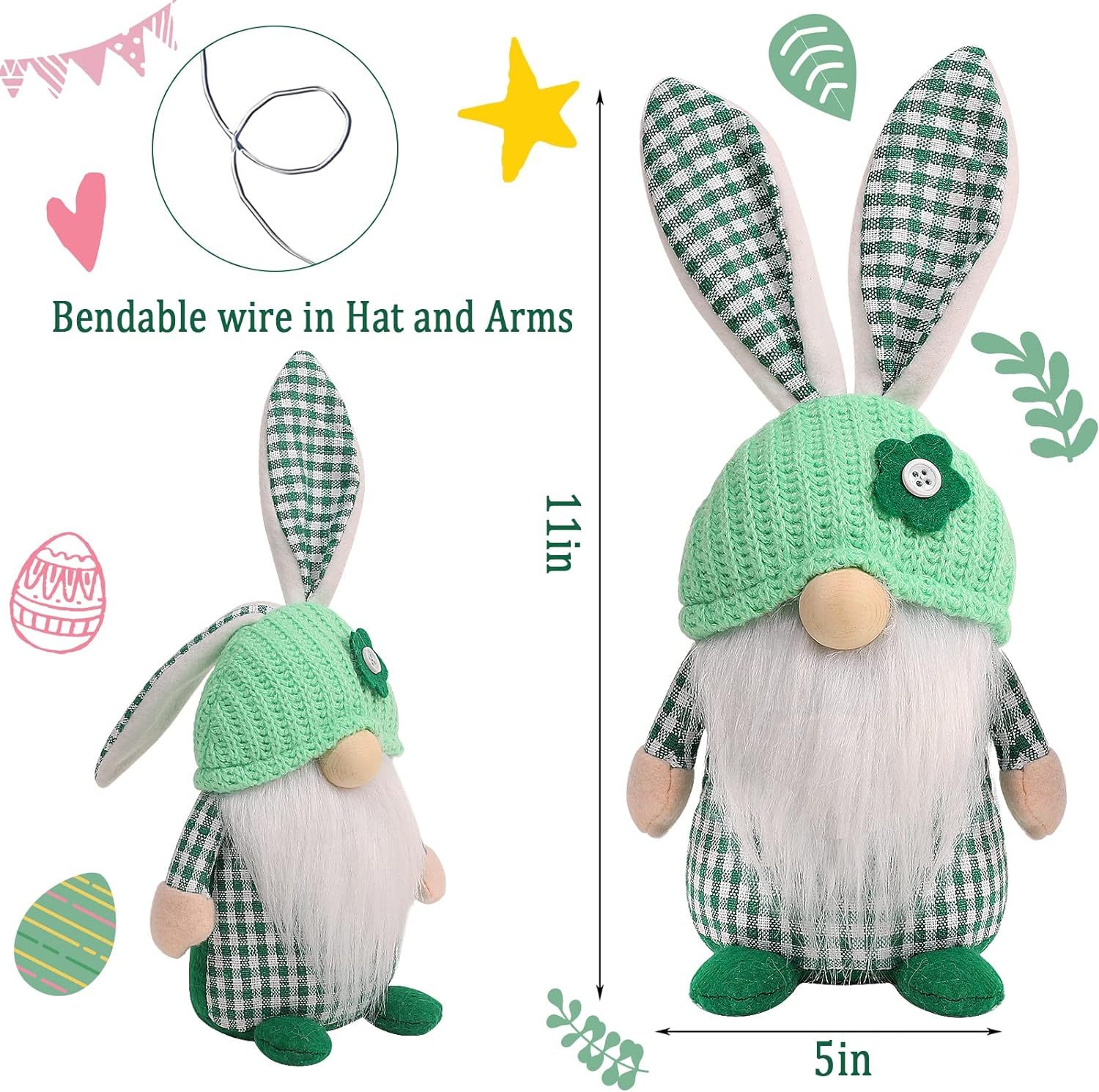 Easter Gnomes 2 Pcs Plush Bunny Handmade Swedish Tomte Elf Stuffed Doll