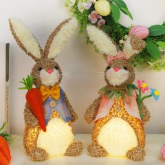 2 Pack Lighted Plush Easter Bunny 12.5" Handmade Huggable Rabbits Stuffed Animal