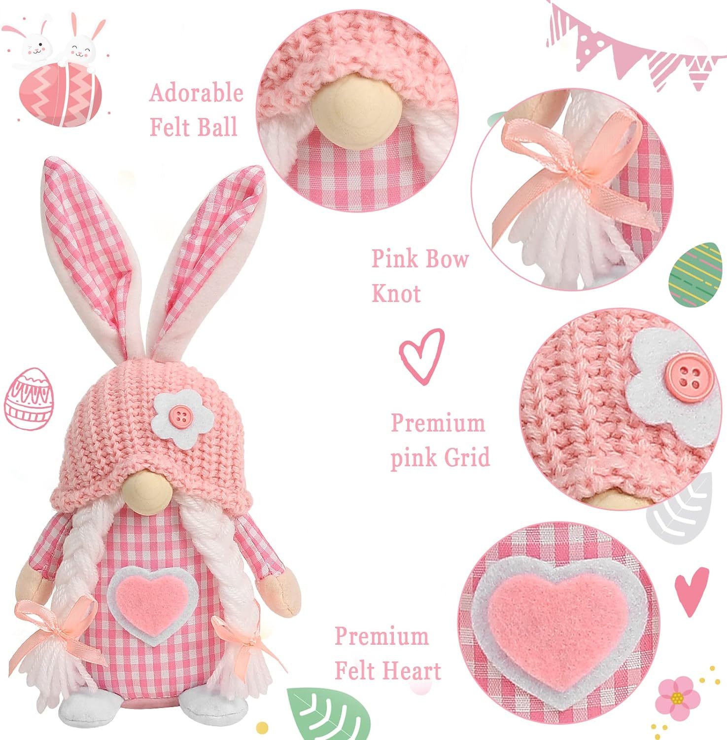 Easter Gnomes 2 Pcs Plush Bunny Handmade Swedish Tomte Elf Stuffed Doll