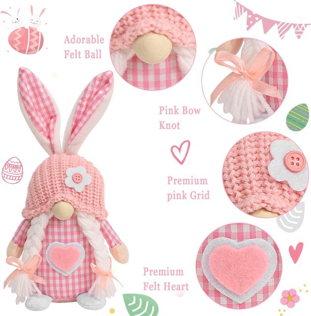 Easter Gnomes 2 Pcs Plush Bunny Handmade Swedish Tomte Elf Stuffed Doll