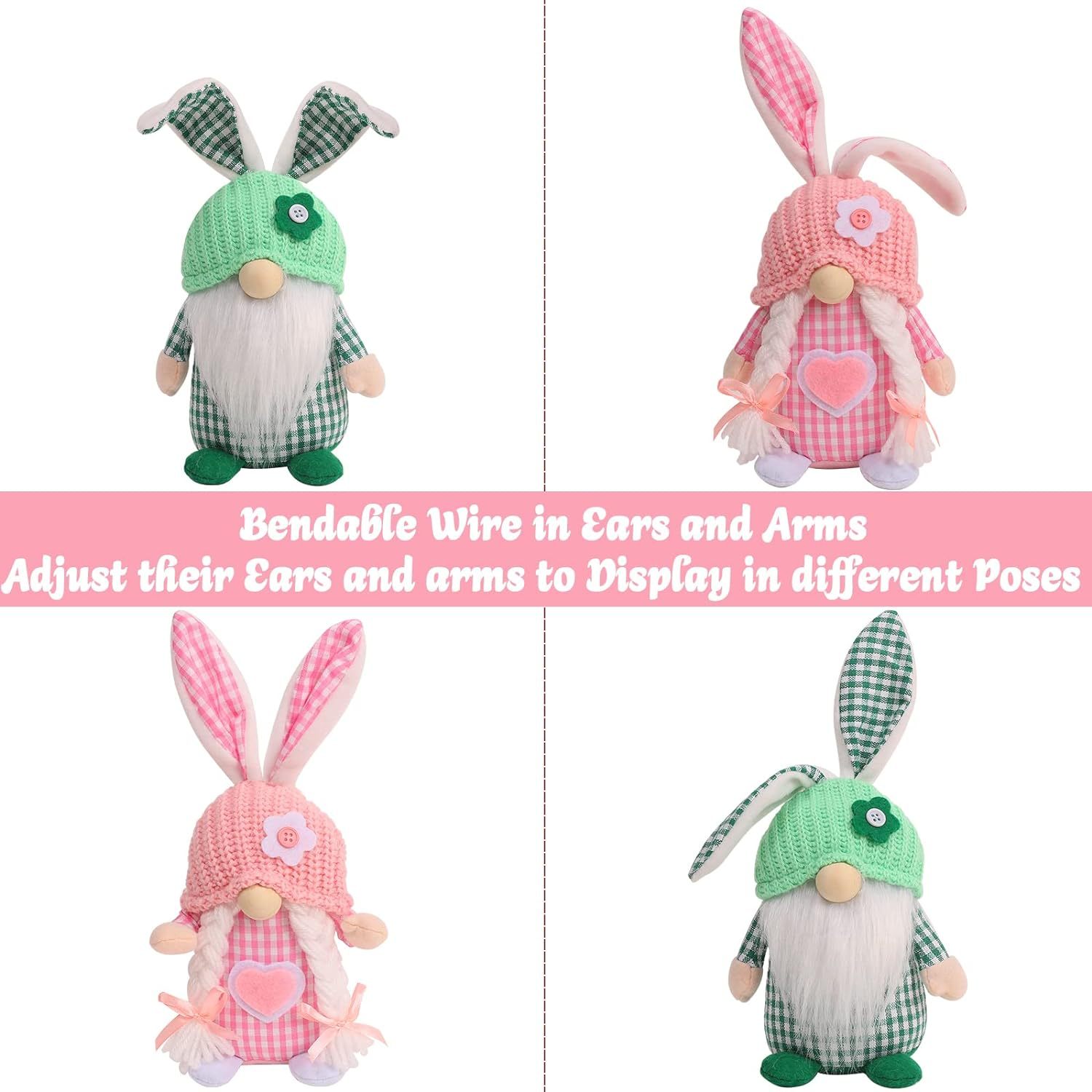Easter Gnomes 2 Pcs Plush Bunny Handmade Swedish Tomte Elf Stuffed Doll