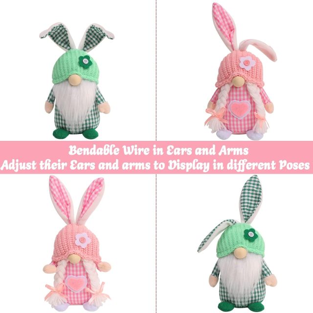 Easter Gnomes 2 Pcs Plush Bunny Handmade Swedish Tomte Elf Stuffed Doll