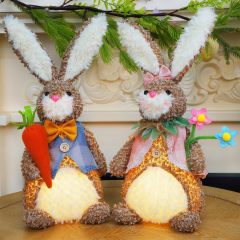 2 Pack Lighted Plush Easter Bunny 12.5" Handmade Huggable Rabbits Stuffed Animal