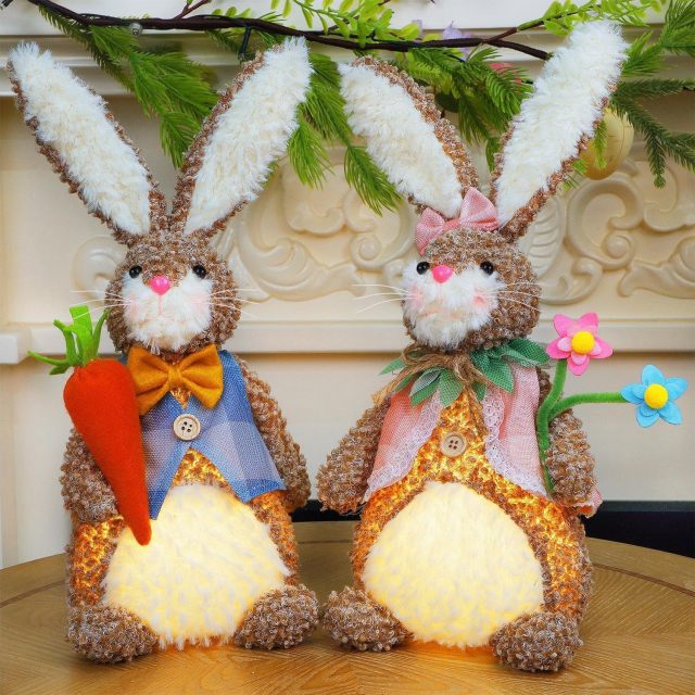 2 Pack Lighted Plush Easter Bunny 12.5" Handmade Huggable Rabbits Stuffed Animal