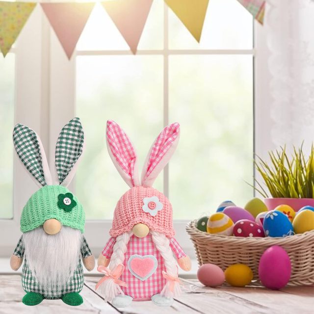 Easter Gnomes 2 Pcs Plush Bunny Handmade Swedish Tomte Elf Stuffed Doll