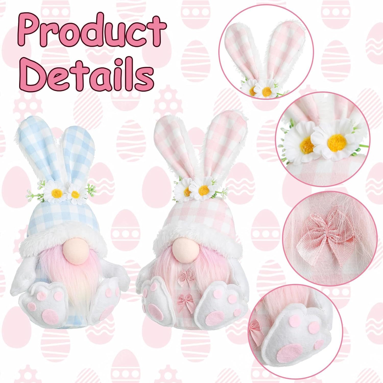 2PCS Easter Gnomes Spring Summer Home Decor Ornaments Handmade Holiday Bunny Plush Toy