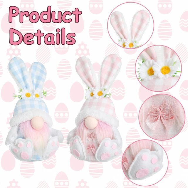 2PCS Easter Gnomes Spring Summer Home Decor Ornaments Handmade Holiday Bunny Plush Toy