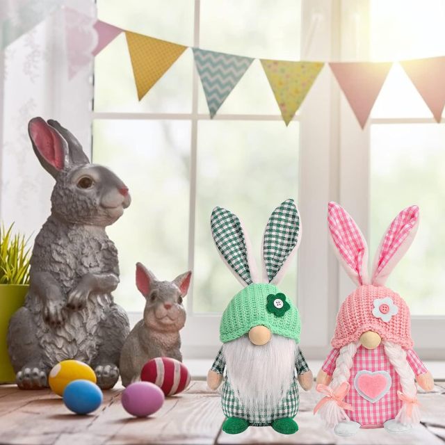 Easter Gnomes 2 Pcs Plush Bunny Handmade Swedish Tomte Elf Stuffed Doll