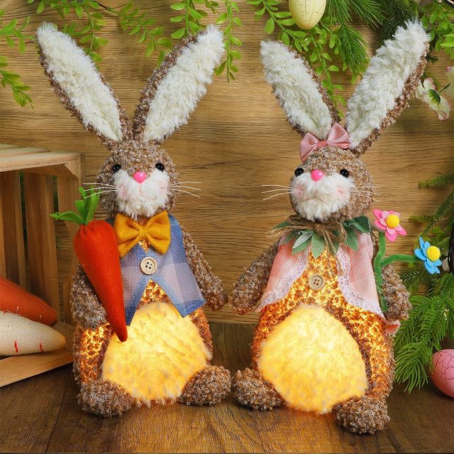 2 Pack Lighted Plush Easter Bunny 12.5" Handmade Huggable Rabbits Stuffed Animal