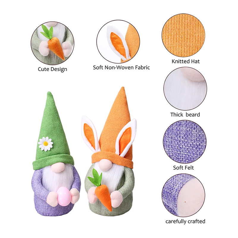 2Pcs Easter Gnomes Plush Doll Bunny Stuffed Animal