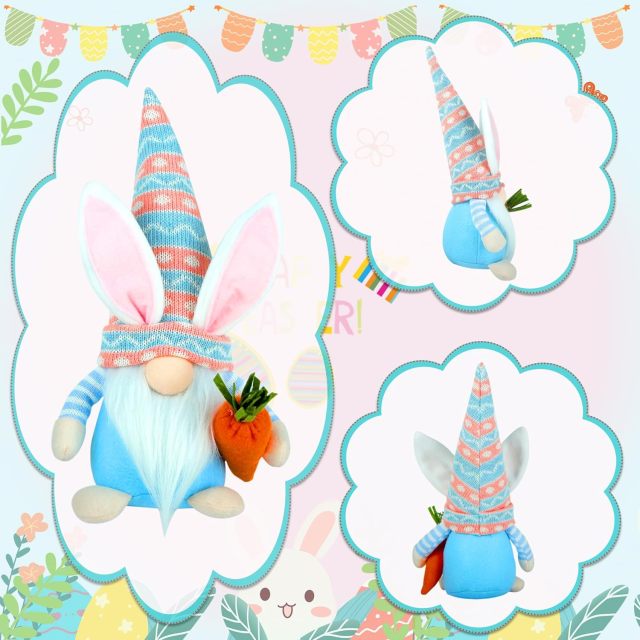 2PCS Handmade Easter Bunny Gnomes Decor Plush Toy