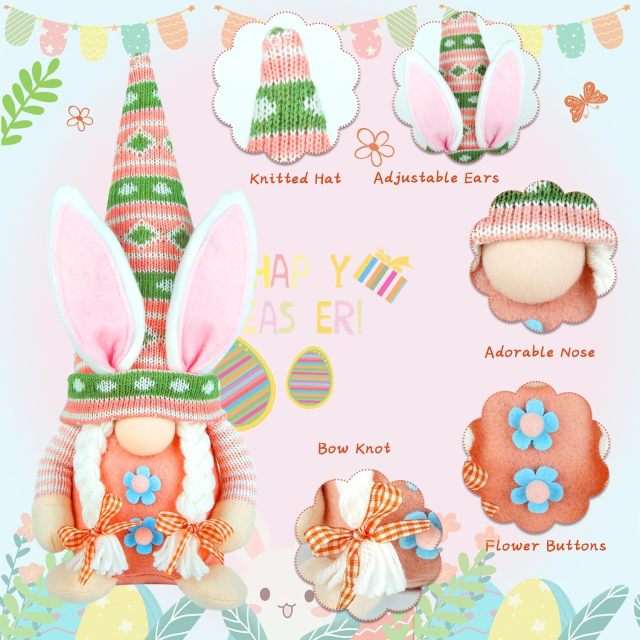 2PCS Handmade Easter Bunny Gnomes Decor Plush Toy
