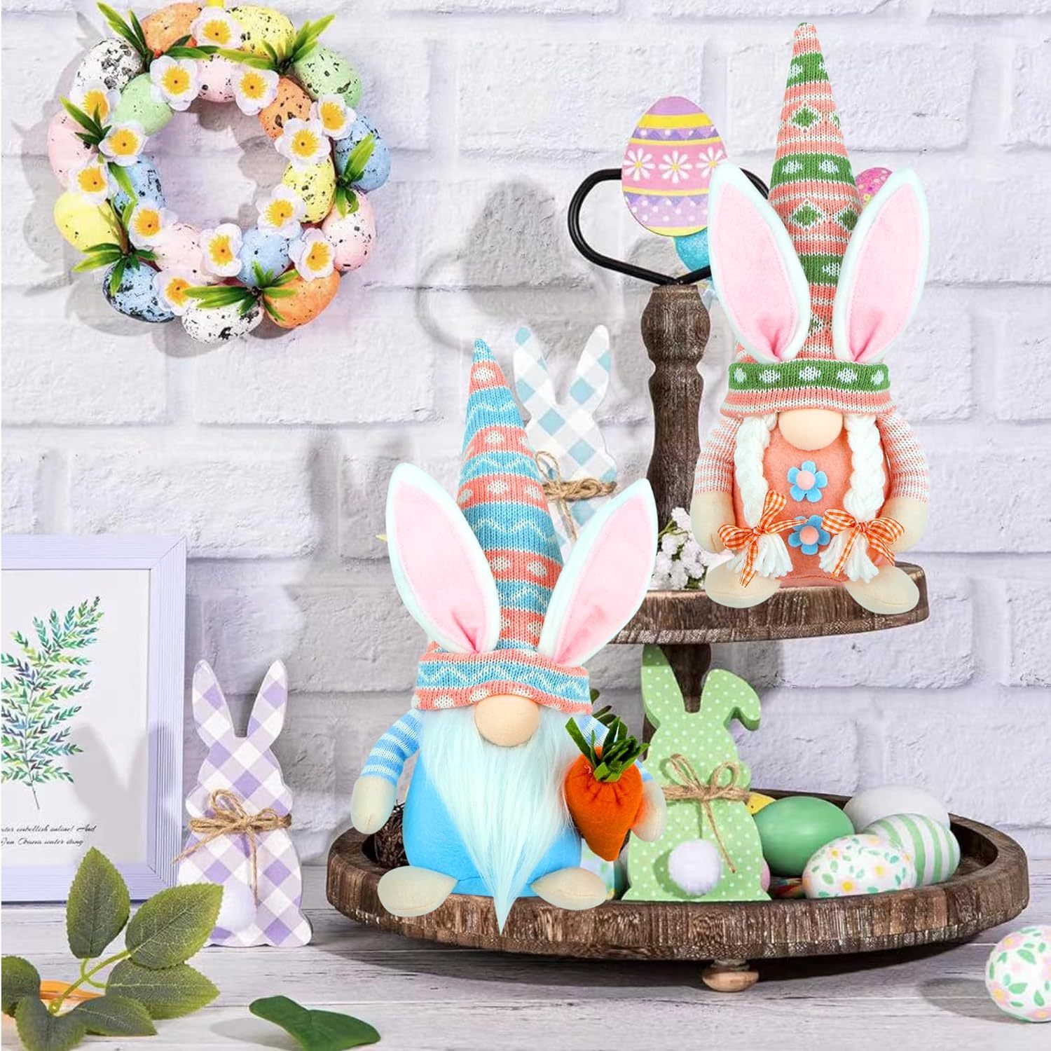 2PCS Handmade Easter Bunny Gnomes Decor Plush Toy