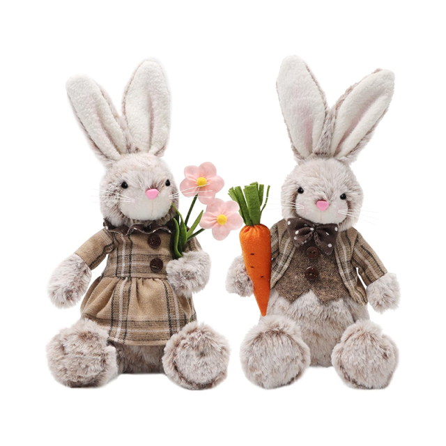 2 Pack Plush Easter Bunny 12.6" Handmade Huggable Rabbits Stuffed Animal