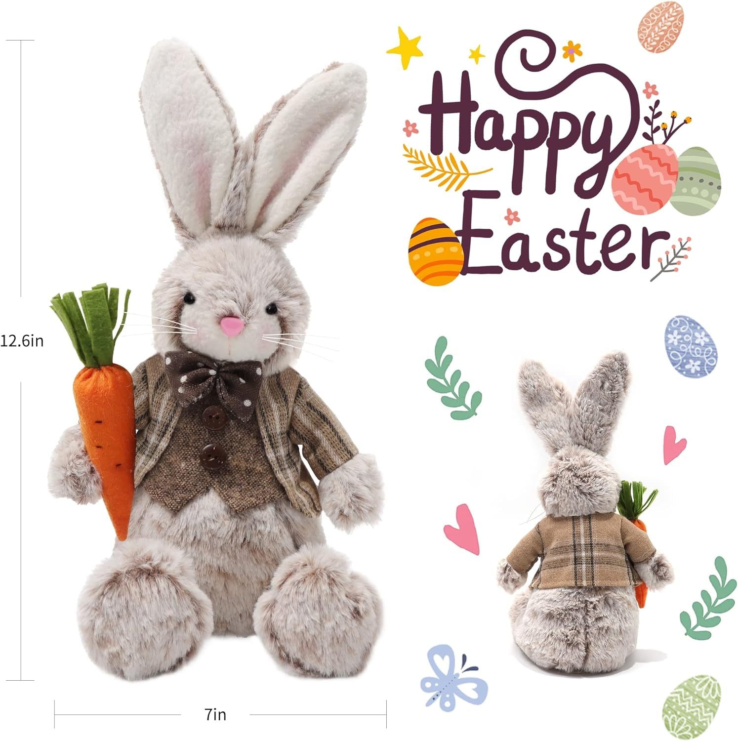 2 Pack Plush Easter Bunny 12.6" Handmade Huggable Rabbits Stuffed Animal