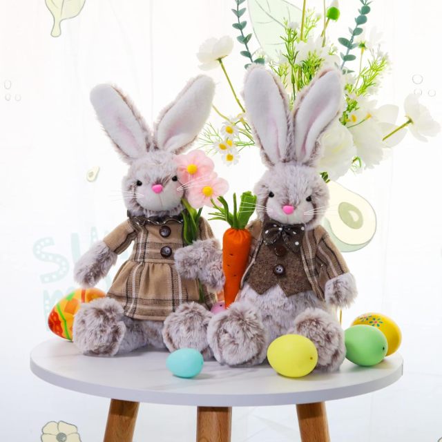 2 Pack Plush Easter Bunny 12.6" Handmade Huggable Rabbits Stuffed Animal